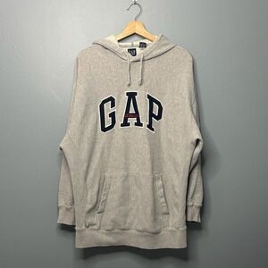 Vintage Gap Hoodie Sweatshirt Mens Large Gray GAP Athletic Fleece Pullover 90s